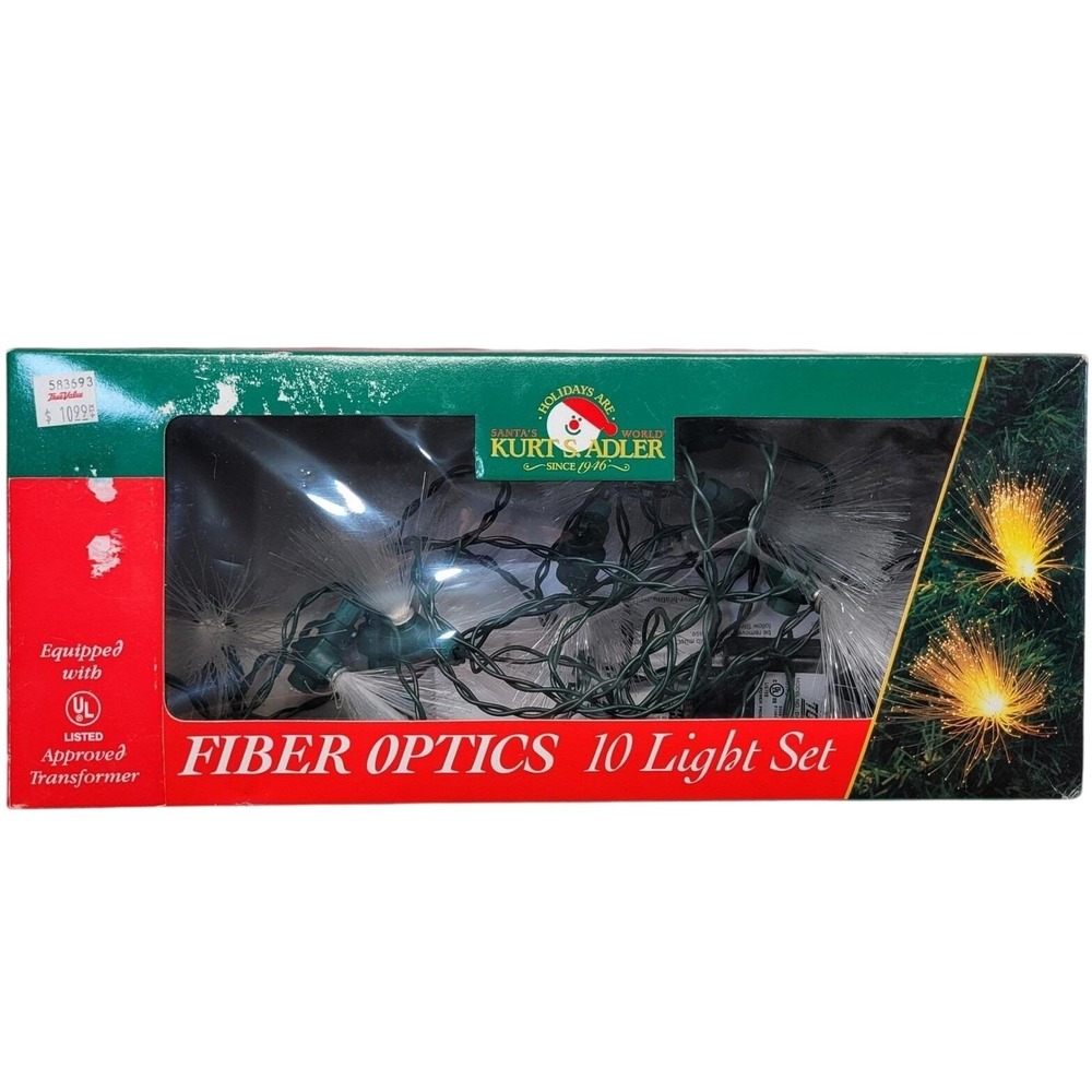 Kurt S Adler Fiber Optics 10 Light Set Christmas Green Wire Holiday Decor Vtg
